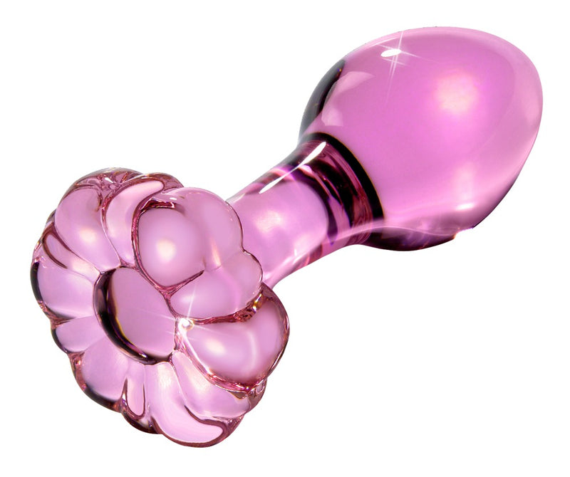 Icicles Butt plug kegelvormig met glazen bloemstop - Roze