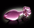 Icicles Butt plug kegelvormig met glazen bloemstop - Roze