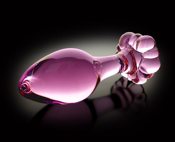 Icicles Butt plug kegelvormig met glazen bloemstop - Roze - Icicles - SKU: 5082760000