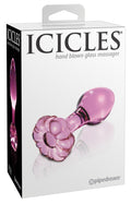 Icicles Butt plug kegelvormig met glazen bloemstop - Roze