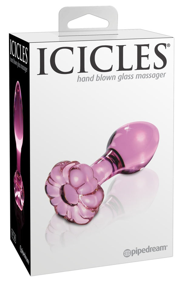 Icicles Butt plug kegelvormig met glazen bloemstop - Roze - Icicles - SKU: 5082760000