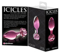 Icicles Butt plug kegelvormig met glazen bloemstop - Roze