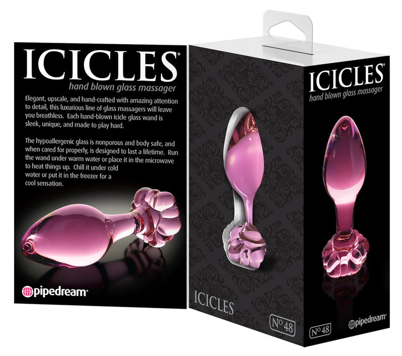 Icicles Butt plug kegelvormig met glazen bloemstop - Roze