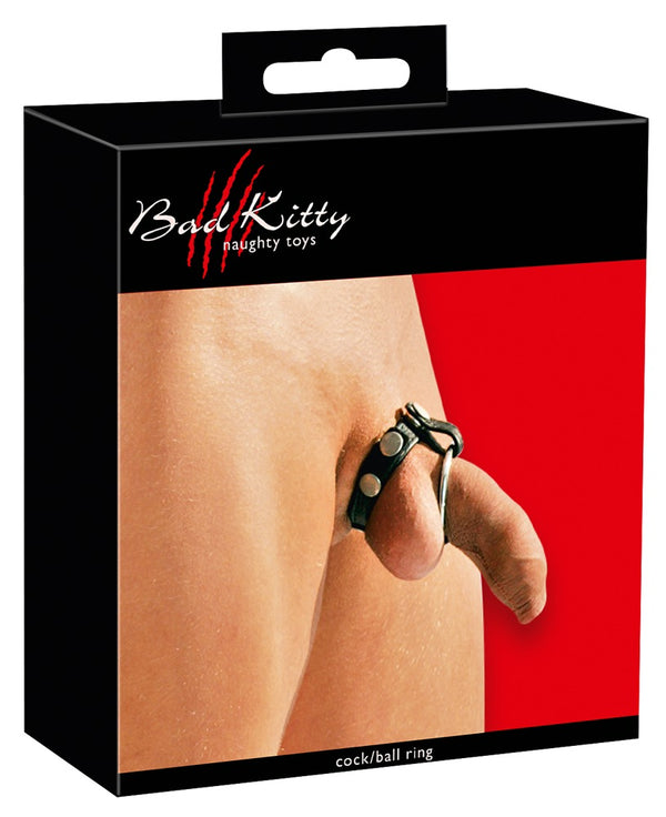 Bad Kitty Leren riem met 3 verwisselbare cockringen - Zwart - Bad Kitty - SKU: 5108070000