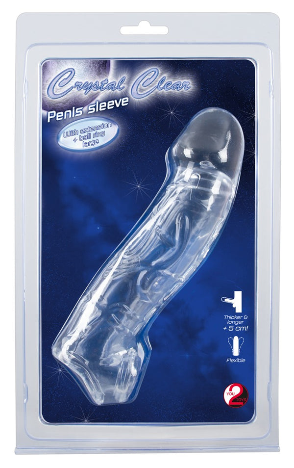 Crystal Penis sleeve met verlenging en kogelring - Transparant - Crystal - SKU: 5129070000