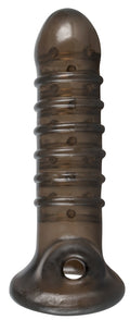 Rebel Penis sleeve met testikellus en stimulerende groeven - Zwart