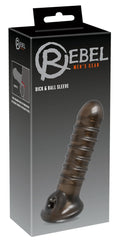 Rebel Penis sleeve met testikellus en stimulerende groeven - Zwart