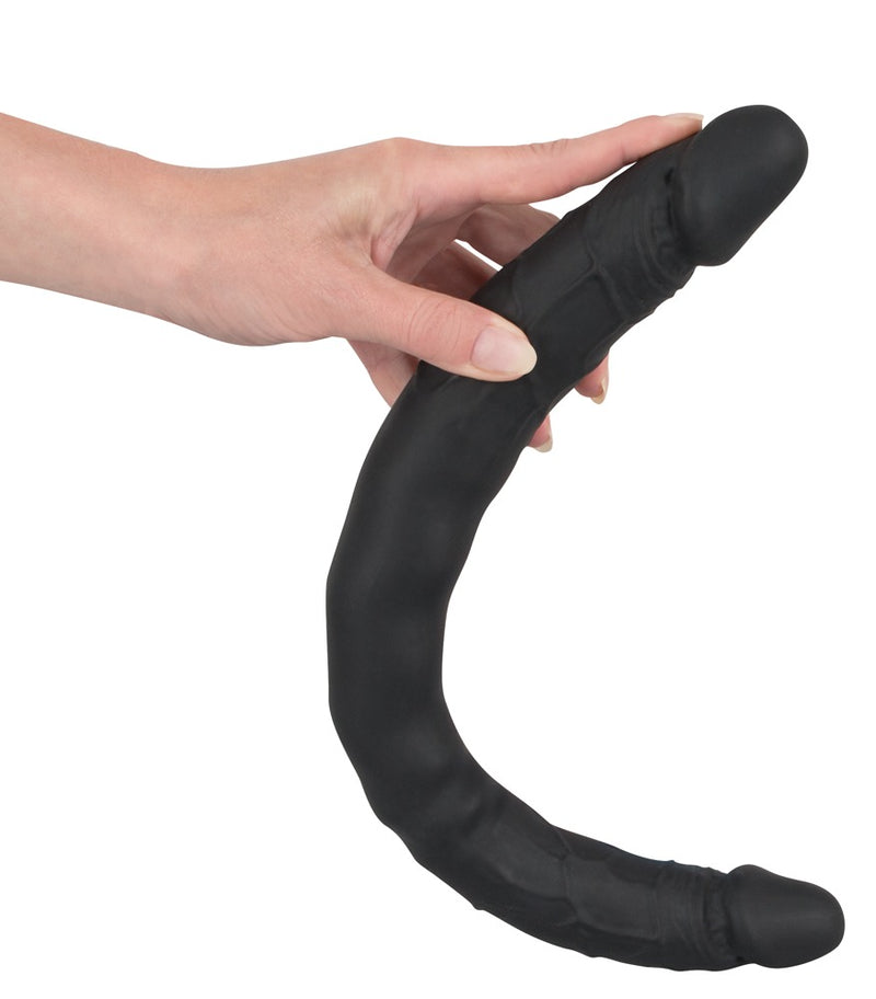 Bad Kitty Dubbele dildo met aderen en bolle eikels - Zwart