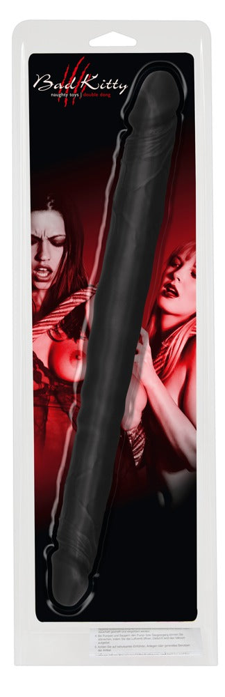 Bad Kitty Dubbele dildo met aderen en bolle eikels - Zwart - Bad Kitty - SKU: 5163760000