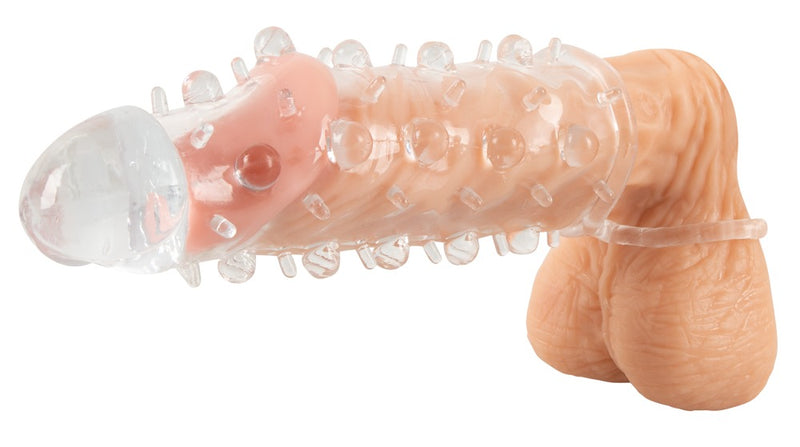 Crystal Penis sleeve met verlenging & stimulerende stippen - Transparant