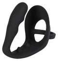 Black Velvets Cockring met butt plug & perineumbrug - Zwart