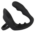 Black Velvets Cockring met butt plug & perineumbrug - Zwart