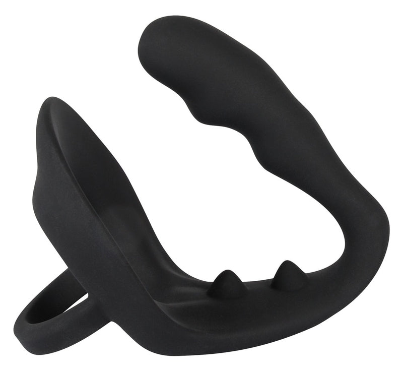 Black Velvets Cockring met butt plug & perineumbrug - Zwart
