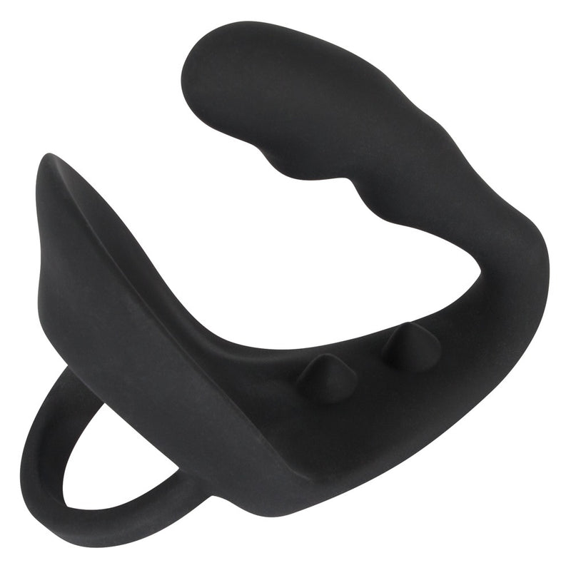 Black Velvets Cockring met butt plug & perineumbrug - Zwart
