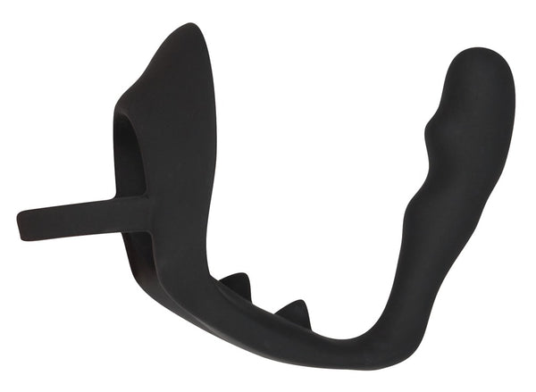 Black Velvets Cockring met butt plug & perineumbrug - Zwart - Black Velvets - SKU: 5182040000