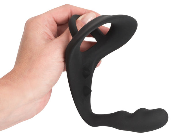 Black Velvets cockring met plug - Zwart - Black Velvets - SKU: 5182040000