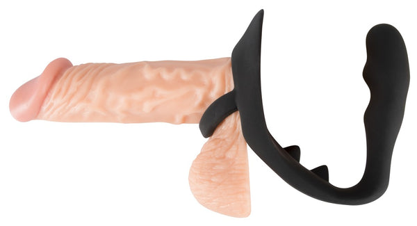 Black Velvets cockring met plug - Zwart - Black Velvets - SKU: 5182040000