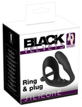 Black Velvets Cockring met butt plug & perineumbrug - Zwart