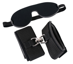 Bad Kitty Bondage set met handboeien en blinddoek - Zwart