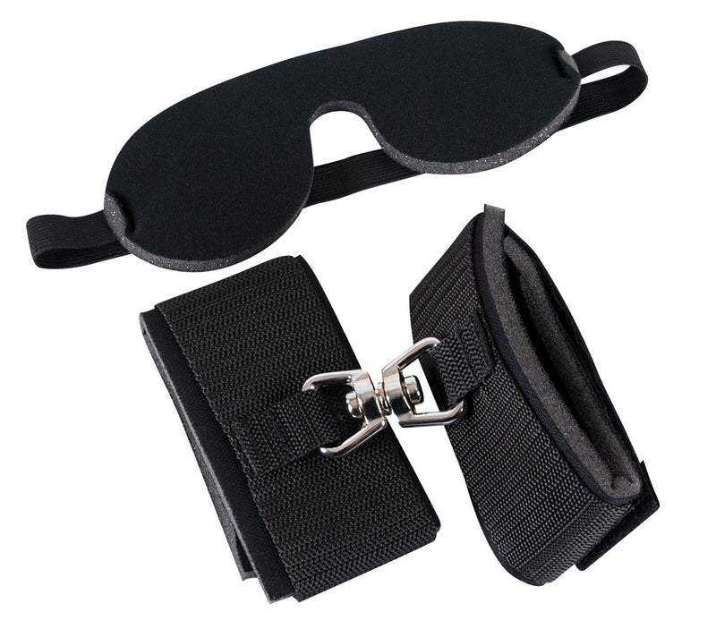 Bad Kitty Bondage set met handboeien en blinddoek - Zwart