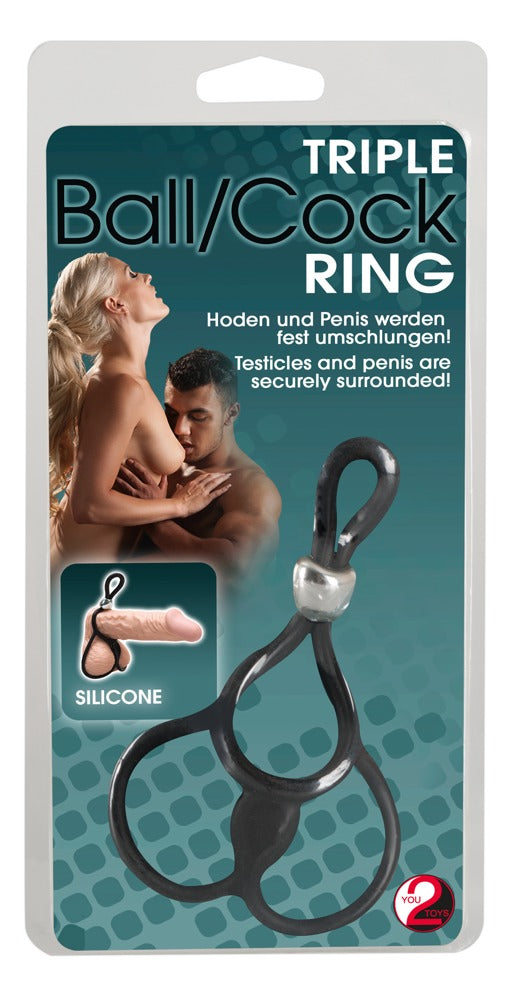 You2Toys driedubbele cockring met testikelringen - Zwart - You2Toys - SKU: 5226000000