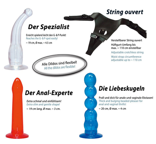 You2Toys Strap-on string met 3 dildo's - Zwart - You2Toys - SKU: 5227400000