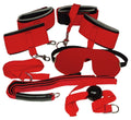 Bad Kitty Bondage set met blinddoek, gag en mini whip - Rood
