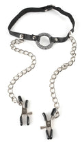 Fetish Fantasy Series Nekklem met O-ring gag en tepelklemmen - Zwart