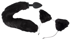 Bad Kitty Analplug met kattenstaart en oorband - Zwart