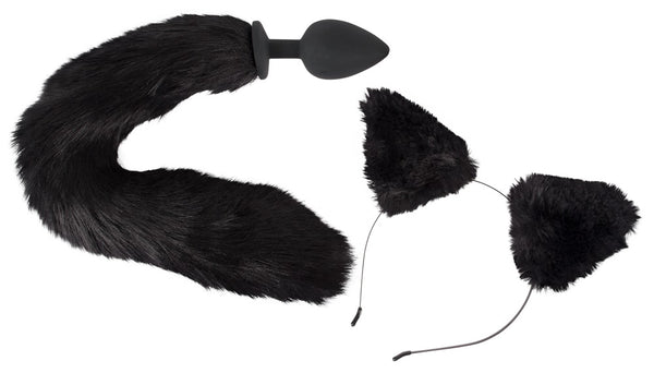 Bad Kitty Analplug met kattenstaart en oorband - Zwart - Bad Kitty - SKU: 5336020000