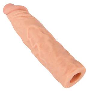 Nature Skin Sleeve met +3 cm verlenging en uitpuilende eikel - Huidskleur
