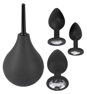 Black Velvets Anaal set met douche en 3 buttplugs - Zwart