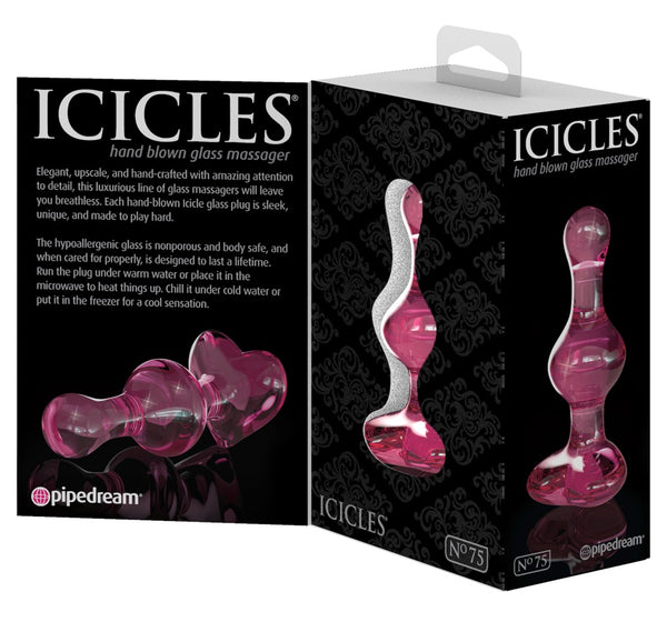 Icicles glazen plug met massagefunctie - Roze - Icicles - SKU: 5402340000