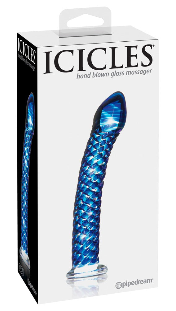 Icicles Glazen dildo met warm/koud effect - Blauw
