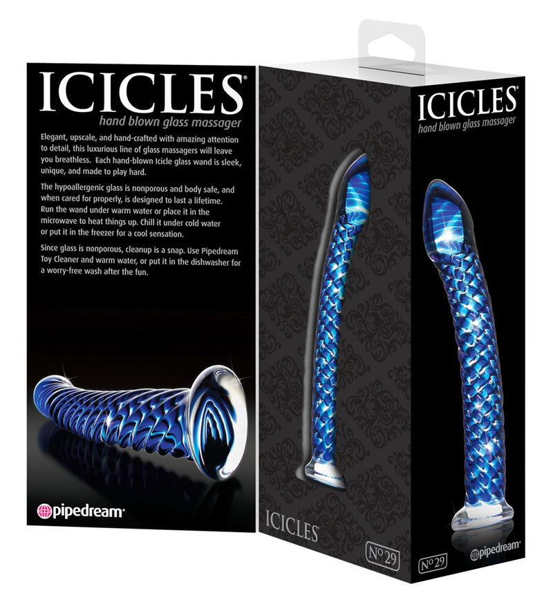 Icicles Glazen dildo met warm/koud effect - Blauw