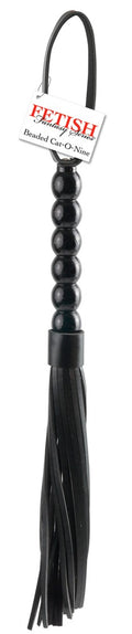 Fetish Fantasy Series Flogger met kralenhandvat en kunstleren bladen - Zwart