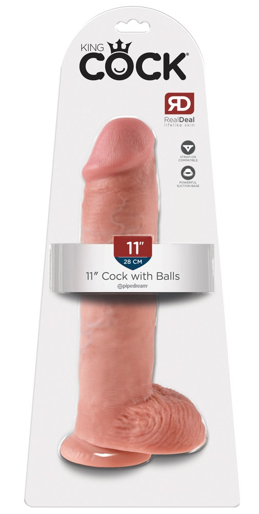 King Cock 11" Haan met ballen - Huidskleur Licht