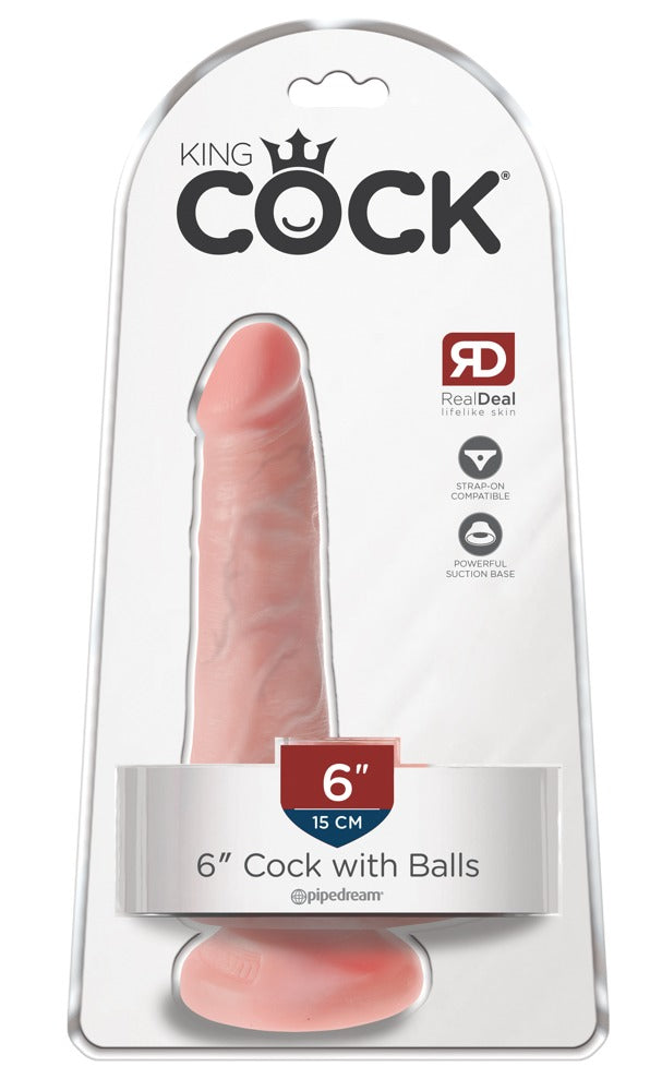 King Cock 6" penis met ballen dildo - Huidskleur Licht - King Cock - SKU: 5446390000