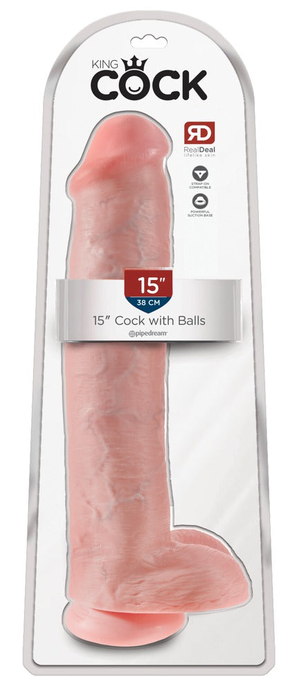 King Cock Cock met ballen 15" - Huidskleur Licht - King Cock - SKU: 5446630000