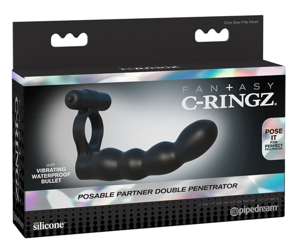 Fantasy C-Ringz Dubbele Penetrator Posable - Zwart - Fantasy C-Ringz - SKU: 5447520000