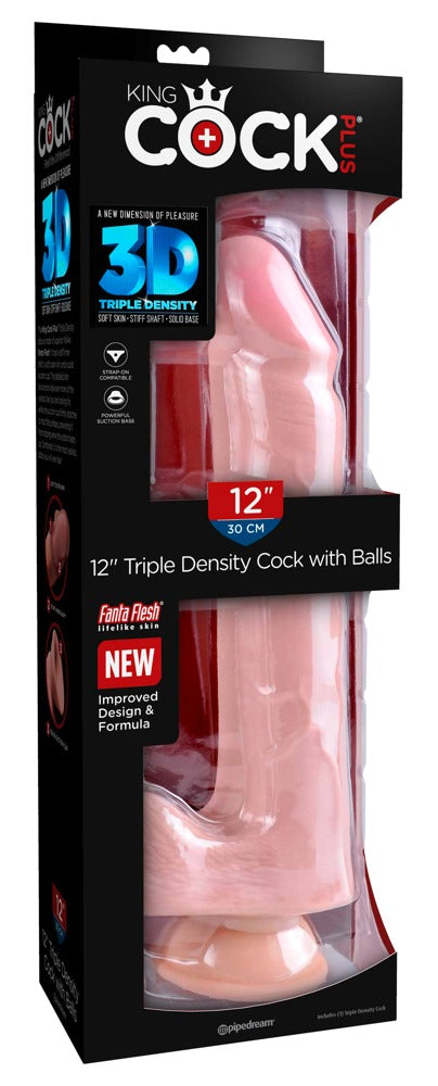 King Cock Plus Cock 12" Driedubbele - Huidskleur Licht - King Cock Plus - SKU: 5455460000