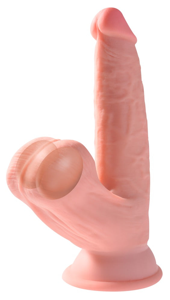 Drievoudige dichtheid penis met swingende ballen - King Cock Plus - SKU: 5457830000