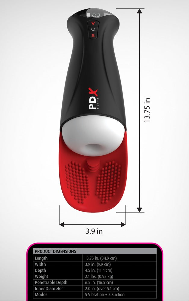 PDX Elite Masturbator met balstimulator en zuigfunctie - Zwart