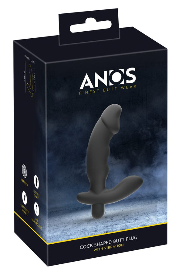 ANOS Pikvormige Butt Plug met trilling - Zwart - ANOS - SKU: 5530000000