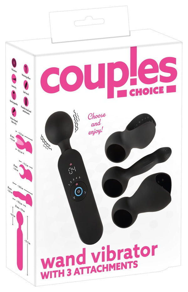Couples Choice vibrator met 3 opzetstukken - Zwart - Couples Choice - SKU: 5556140000