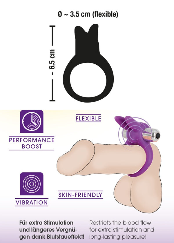 Sweet Smile Trillende cock ring met konijnenoren - Paars - Sweet Smile - SKU: 5835370000
