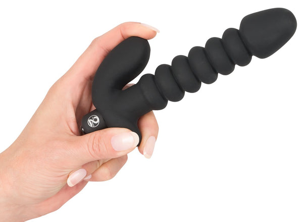 Black Velvets trillende plug met groeven - Zwart - Black Velvets - SKU: 5847380000