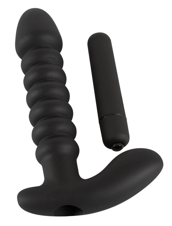 Black Velvets trillende plug met groeven - Zwart - Black Velvets - SKU: 5847380000