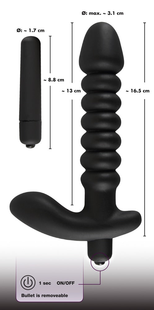 Black Velvets trillende plug met groeven - Zwart - Black Velvets - SKU: 5847380000