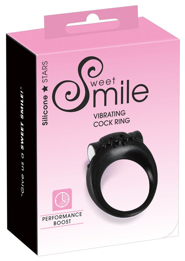 Sweet Smile vibro-cock ring met mini-vibrator - Zwart - Sweet Smile - SKU: 5848780000